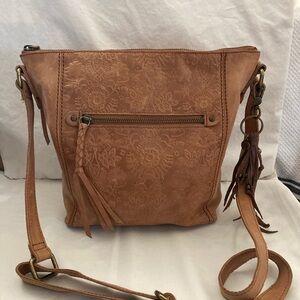 The Sak Tobacco Embossed Leather Crossbody Bag